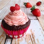 Strawberry and Chocolate Filled Classic Chocolate Cupcake with Strawberry Frosting